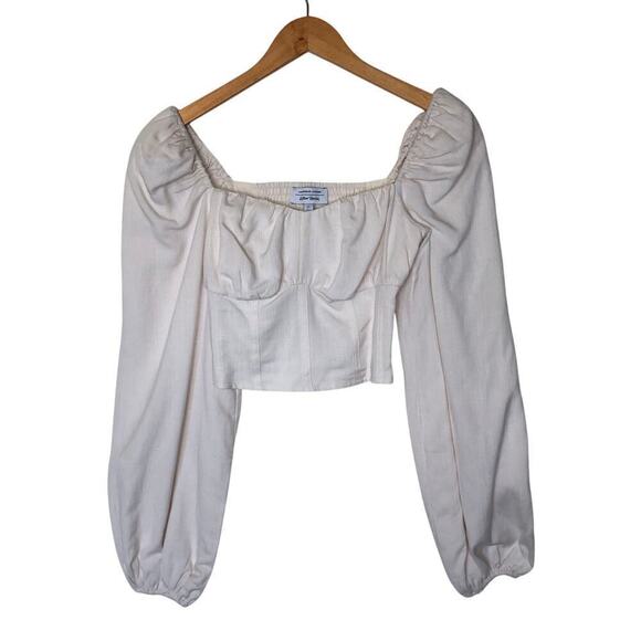 & Other Stories Puff Sleeve Fitted Cropped Top Smocked Back Ivory Milk Maid - Picture 2 of 12